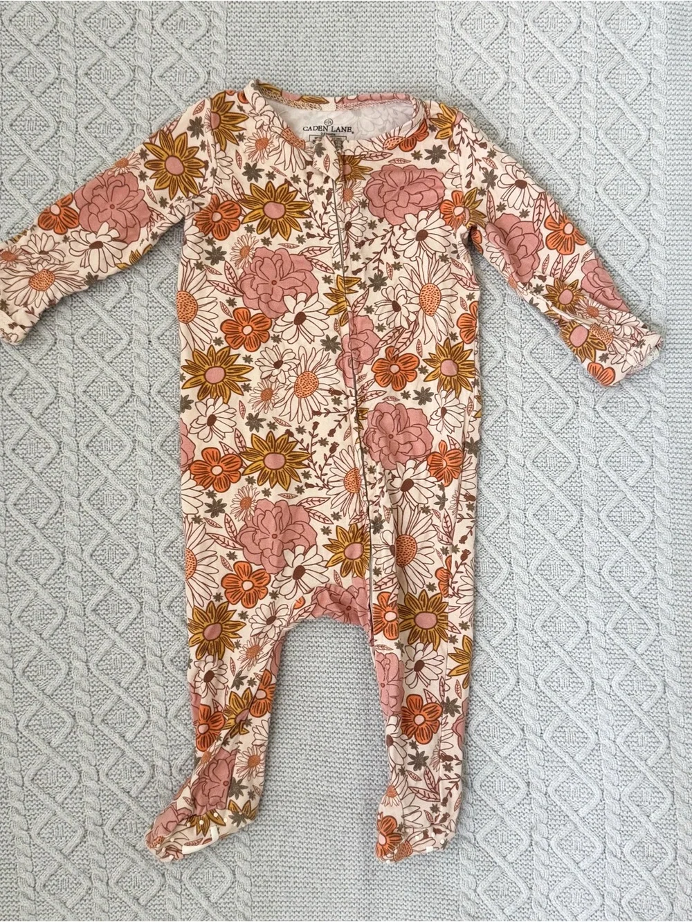 Caden Lane City Mouse Floral Footie Set Newborn 0-3M Groovy Mauve Daisy Boho